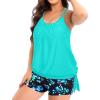 imageHolipick Women Plus Size Two Piece Tankini Swimsuit Tummy Control Bathing Suits Blouson Tankini Top with Boy ShortsAqua and Blue Flower