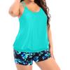 imageHolipick Women Plus Size Two Piece Tankini Swimsuit Tummy Control Bathing Suits Blouson Tankini Top with Boy ShortsAqua and Blue Flower