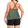 imageHolipick Women Plus Size Two Piece Tankini Swimsuit Tummy Control Bathing Suits Blouson Tankini Top with Boy ShortsArmy Green