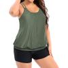 imageHolipick Women Plus Size Two Piece Tankini Swimsuit Tummy Control Bathing Suits Blouson Tankini Top with Boy ShortsArmy Green