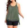 imageHolipick Women Plus Size Two Piece Tankini Swimsuit Tummy Control Bathing Suits Blouson Tankini Top with Boy ShortsArmy Green