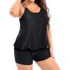 imageHolipick Women Plus Size Two Piece Tankini Swimsuit Tummy Control Bathing Suits Blouson Tankini Top with Boy ShortsBlack