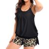 imageHolipick Women Plus Size Two Piece Tankini Swimsuit Tummy Control Bathing Suits Blouson Tankini Top with Boy ShortsBlack Leopard