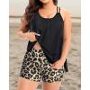 imageHolipick Women Plus Size Two Piece Tankini Swimsuit Tummy Control Bathing Suits Blouson Tankini Top with Boy ShortsBlack Leopard