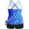 imageHolipick Women Plus Size Two Piece Tankini Swimsuit Tummy Control Bathing Suits Blouson Tankini Top with Boy ShortsBlue Diagonal Stripe