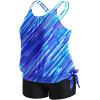 imageHolipick Women Plus Size Two Piece Tankini Swimsuit Tummy Control Bathing Suits Blouson Tankini Top with Boy ShortsBlue Diagonal Stripe