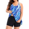 imageHolipick Women Plus Size Two Piece Tankini Swimsuit Tummy Control Bathing Suits Blouson Tankini Top with Boy ShortsBlue Diagonal Stripe