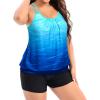 imageHolipick Women Plus Size Two Piece Tankini Swimsuit Tummy Control Bathing Suits Blouson Tankini Top with Boy ShortsBlue Gradient