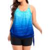 imageHolipick Women Plus Size Two Piece Tankini Swimsuit Tummy Control Bathing Suits Blouson Tankini Top with Boy ShortsBlue Gradient