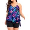 imageHolipick Women Plus Size Two Piece Tankini Swimsuit Tummy Control Bathing Suits Blouson Tankini Top with Boy ShortsBlue Leaves