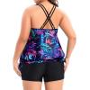 imageHolipick Women Plus Size Two Piece Tankini Swimsuit Tummy Control Bathing Suits Blouson Tankini Top with Boy ShortsBlue Leaves
