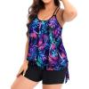 imageHolipick Women Plus Size Two Piece Tankini Swimsuit Tummy Control Bathing Suits Blouson Tankini Top with Boy ShortsBlue Leaves