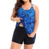 imageHolipick Women Plus Size Two Piece Tankini Swimsuit Tummy Control Bathing Suits Blouson Tankini Top with Boy ShortsBlue Paisley
