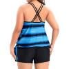 imageHolipick Women Plus Size Two Piece Tankini Swimsuit Tummy Control Bathing Suits Blouson Tankini Top with Boy ShortsBlue Stripes