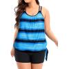 imageHolipick Women Plus Size Two Piece Tankini Swimsuit Tummy Control Bathing Suits Blouson Tankini Top with Boy ShortsBlue Stripes