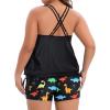imageHolipick Women Plus Size Two Piece Tankini Swimsuit Tummy Control Bathing Suits Blouson Tankini Top with Boy ShortsDinosaur