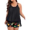 imageHolipick Women Plus Size Two Piece Tankini Swimsuit Tummy Control Bathing Suits Blouson Tankini Top with Boy ShortsDinosaur