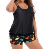 imageHolipick Women Plus Size Two Piece Tankini Swimsuit Tummy Control Bathing Suits Blouson Tankini Top with Boy ShortsDinosaur