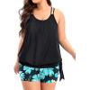 imageHolipick Women Plus Size Two Piece Tankini Swimsuit Tummy Control Bathing Suits Blouson Tankini Top with Boy ShortsGreen Flower