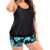 imageHolipick Women Plus Size Two Piece Tankini Swimsuit Tummy Control Bathing Suits Blouson Tankini Top with Boy ShortsGreen Flower