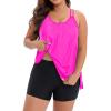 imageHolipick Women Plus Size Two Piece Tankini Swimsuit Tummy Control Bathing Suits Blouson Tankini Top with Boy ShortsHot Pink and Black