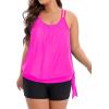 imageHolipick Women Plus Size Two Piece Tankini Swimsuit Tummy Control Bathing Suits Blouson Tankini Top with Boy ShortsHot Pink and Black