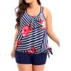 imageHolipick Women Plus Size Two Piece Tankini Swimsuit Tummy Control Bathing Suits Blouson Tankini Top with Boy ShortsNavy Blue Floral