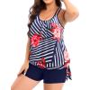imageHolipick Women Plus Size Two Piece Tankini Swimsuit Tummy Control Bathing Suits Blouson Tankini Top with Boy ShortsNavy Blue Floral