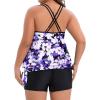 imageHolipick Women Plus Size Two Piece Tankini Swimsuit Tummy Control Bathing Suits Blouson Tankini Top with Boy ShortsPurple Flower