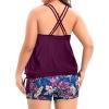 imageHolipick Women Plus Size Two Piece Tankini Swimsuit Tummy Control Bathing Suits Blouson Tankini Top with Boy ShortsPurple Leaf