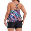 imageHolipick Women Plus Size Two Piece Tankini Swimsuit Tummy Control Bathing Suits Blouson Tankini Top with Boy ShortsPurple Striped