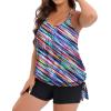 imageHolipick Women Plus Size Two Piece Tankini Swimsuit Tummy Control Bathing Suits Blouson Tankini Top with Boy ShortsPurple Striped
