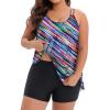 imageHolipick Women Plus Size Two Piece Tankini Swimsuit Tummy Control Bathing Suits Blouson Tankini Top with Boy ShortsPurple Striped