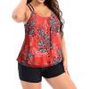 imageHolipick Women Plus Size Two Piece Tankini Swimsuit Tummy Control Bathing Suits Blouson Tankini Top with Boy ShortsRed Floral