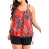 imageHolipick Women Plus Size Two Piece Tankini Swimsuit Tummy Control Bathing Suits Blouson Tankini Top with Boy ShortsRed Floral