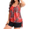 imageHolipick Women Plus Size Two Piece Tankini Swimsuit Tummy Control Bathing Suits Blouson Tankini Top with Boy ShortsRed Floral