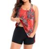 imageHolipick Women Plus Size Two Piece Tankini Swimsuit Tummy Control Bathing Suits Blouson Tankini Top with Boy ShortsRed Floral