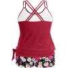 imageHolipick Women Plus Size Two Piece Tankini Swimsuit Tummy Control Bathing Suits Blouson Tankini Top with Boy ShortsRed Flower