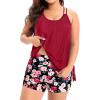 imageHolipick Women Plus Size Two Piece Tankini Swimsuit Tummy Control Bathing Suits Blouson Tankini Top with Boy ShortsRed Flower