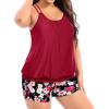 imageHolipick Women Plus Size Two Piece Tankini Swimsuit Tummy Control Bathing Suits Blouson Tankini Top with Boy ShortsRed Flower
