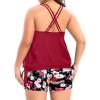 imageHolipick Women Plus Size Two Piece Tankini Swimsuit Tummy Control Bathing Suits Blouson Tankini Top with Boy ShortsRed Flower