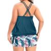 imageHolipick Women Plus Size Two Piece Tankini Swimsuit Tummy Control Bathing Suits Blouson Tankini Top with Boy ShortsTeal Flower