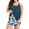 imageHolipick Women Plus Size Two Piece Tankini Swimsuit Tummy Control Bathing Suits Blouson Tankini Top with Boy ShortsTeal Flower