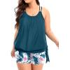 imageHolipick Women Plus Size Two Piece Tankini Swimsuit Tummy Control Bathing Suits Blouson Tankini Top with Boy ShortsTeal Flower