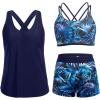 imageHolipick 3 Piece Tankini Swimsuits for Women Tummy Control Bathing Suits Swim Tank Top with Bra Boy Shorts Teen SwimwearBlue Leaves