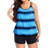 imageHolipick Women Plus Size Two Piece Tankini Swimsuit Tummy Control Bathing Suits Blouson Tankini Top with Boy ShortsBlue Stripes