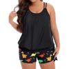 imageHolipick Women Plus Size Two Piece Tankini Swimsuit Tummy Control Bathing Suits Blouson Tankini Top with Boy ShortsDinosaur
