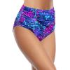 imageHolipick Bathing Suit Bottoms for Women  High Waisted Bikini Bottoms Ruched Tummy Control Swimsuit BottomPurple Leaves