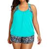 imageHolipick Plus Size Tankini Swimsuit for Women Two Piece Tummy Control Bathing Suit Blouson Racerback Tankini Top with ShortsAqua Floral
