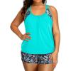 imageHolipick Plus Size Tankini Swimsuit for Women Two Piece Tummy Control Bathing Suit Blouson Racerback Tankini Top with ShortsAqua Floral